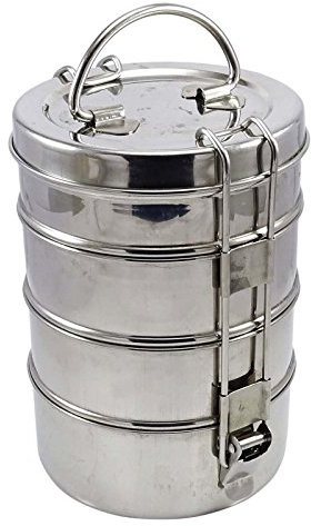 Acier Inoxydable Lunch Box 4 Tier Indian Carrier Tiffin Round Alimentaire Container