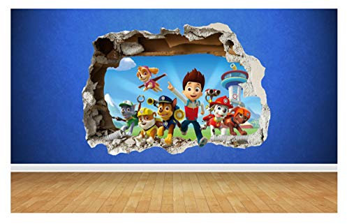 Wandaufkleber, 3D-Design Paw Patrol, sieht aus wie Wanddurchbruch, für Kinderzimmer, Vinyl, Vinyl, Large: 81cm x 58cm