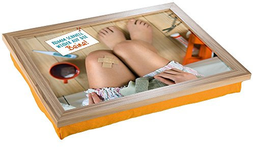 GILDE Knietablett mit orangfarbenen Kissen Komm schnell Wieder auf die Beine 43 cm x 32,5cm