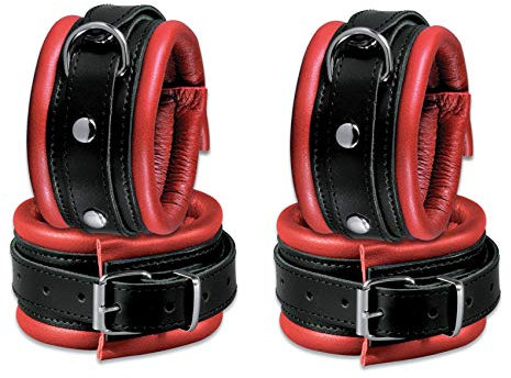 Bondage Set Qualitäts Leder Fesselset Handfesseln Fußfesseln gepolstert rot schwarz
