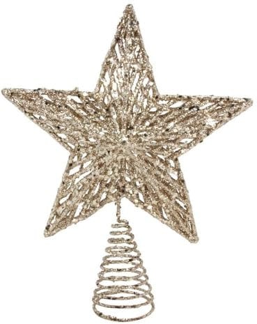 Gisela Graham Christmas White Gold Colour Glitter Tree Top Star Topper 23cm
