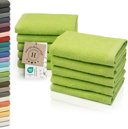ZOLLNER 10er Set Seiftücher - weiche und saugstarke Waschlappen - waschbar bis 95°C - Baumwolle - 30x30 cm in grün