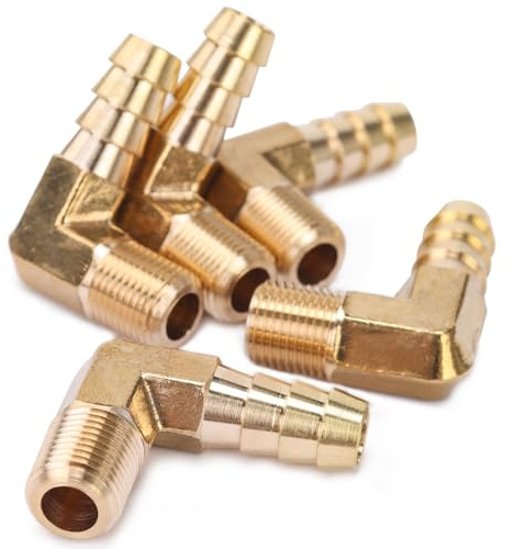 LTWFITTING 1/8-Inch Male BSPT x 8mm ID Hose 90 Deg Elbow Brass Barbed Fitting (Pack of 5)