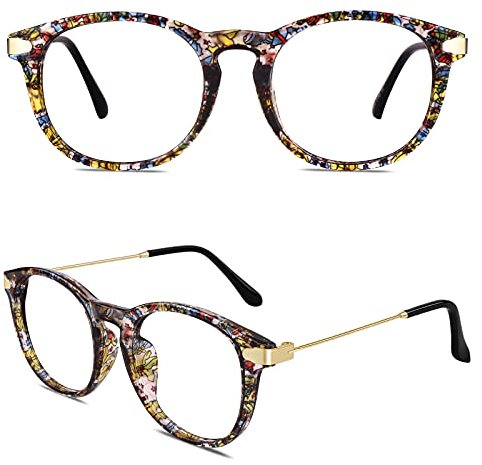 CN88 Klassische Nerdbrille rund Keyhole 40er 50er Jahre Pantobrille Vintage Look clear lens,Mehrfarbig B
