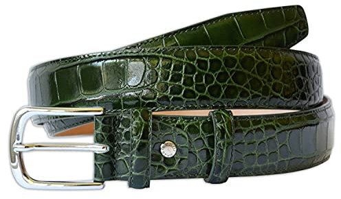 PASQUALE CUTARELLI Italienischer Ledergürtel mit Krokodilmuster Grün Klein 85 Zentimeter