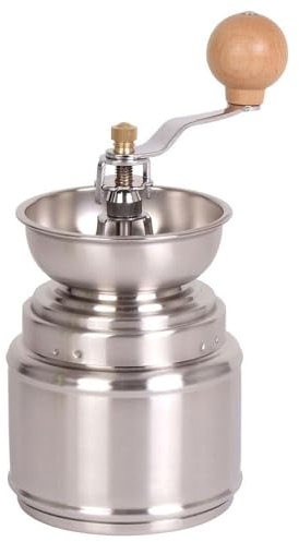BURI Edelstahl Kaffeemühle manuell mit Keramikmahlwerk coffee grinder manual 9,5x21cm Kaffeemühlen Kaffee mahlen Nostalgie Espresso Zubehör Mahlgrad einstellbar Espressomühle mit Holzgriff Mühle Küche