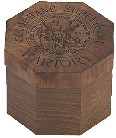 Sartory Kolofon, Kolophonium, in repräsentativer Holzdose, für Violine, Viola, Cello