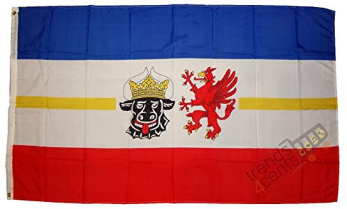 Flaggen Deutsche Bundesländer Deutschland Landesfahnen 150 x 90 cm mit zwei Metallösen zur Befestigung und zum Hissen (Mecklenburg-Vorpommern)
