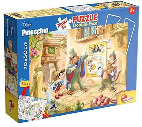 Liscianigiochi - Puzzle Disney Pinocchio - Maxi Puzzle 35 Teile - Doppelseitig - Rückseite zum Ausmalen - Lehrreiches Spiel - Ab 3 Jahren