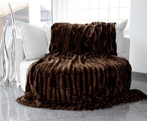 Brandsseller Pelzimitatdecke 200x150 cm doppellagige Qualität Hochwertige Kuscheldecke Decke Wohndecke Polyester Nerzdecke Tagesdecke - Braun