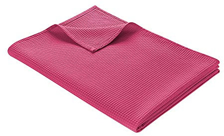 WOHNWOHL® Tagesdecke (150x200cm) • Leichte Waffelpique Decke • 100% Baumwolle • Sommerdecke • Sofa-Decke • Pflegeleichte Wohndecke • Überwurfdecke • Baumwolldecke • Farbe: Rosa