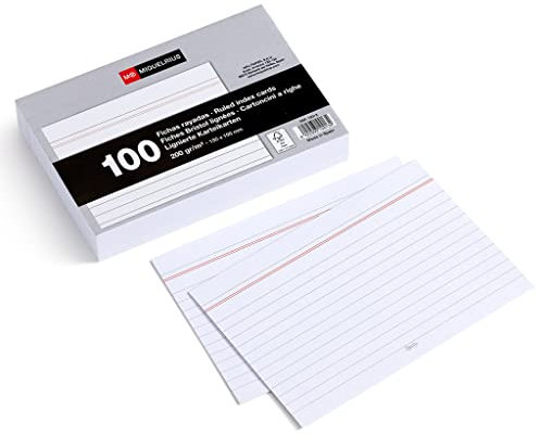 Miquelrius – Karteikarten, 100 Notizkarten, horizontal liniert, Lernkarten, 200 g/m² Offset-Kartenpapier, Größe 100 x 150 mm