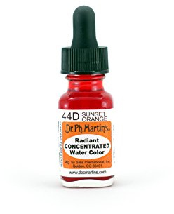 Dr. Ph. Martin's Radiant Concentrated Water Color (44D) Watercolor Bottle, 0.5 oz, Sunset Orange, 1 Bottle