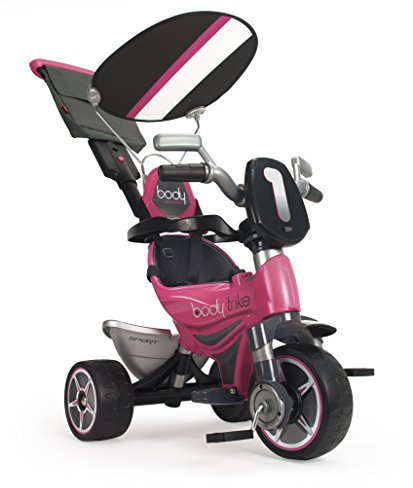 INJUSA - Evolutionäres Dreirad Body Sport Rosa, für Kinder ab 10 Monaten, mit elterlichem Lenker, Bügel und Sicherheitsgurt, Sonnenschirm, abnehmbarem Rucksack, hinterem Eimer und Flaschenhalterung