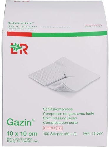 Gazin 10 cm x 10 cm steril 8fach Schlitzkompresse, 100 St. Kompressen