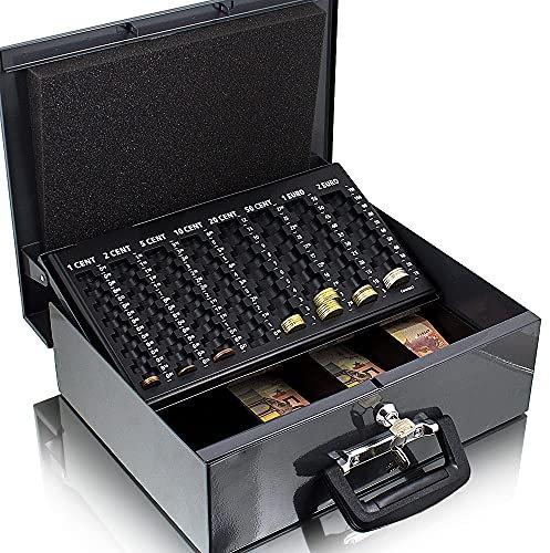MS Point Geldtransportbox 35cm Dunkelgrau, Münzkassette, Geldkassette, Zähl- und Transportkassette, Münzzählbrett, Geld Kasse, Geldkasse, 350mm, Metall, Schlüssel, Akustisch, Tragbar, 4,6kg, Schwarz