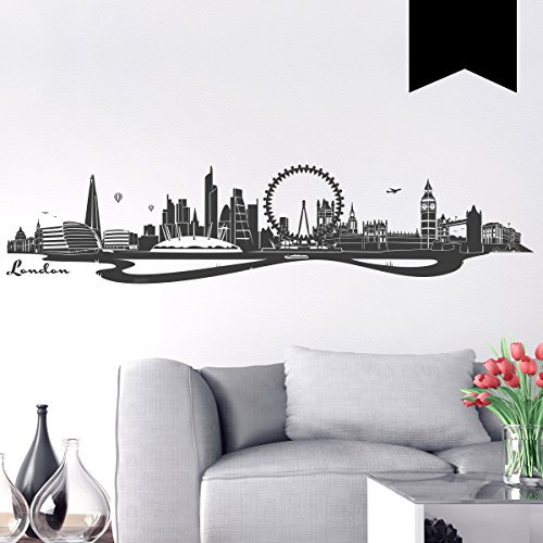 Wandkings WandtattooSkyline London (mit Sehenswürdigkeiten und Wahrzeichen der Stadt) 150 x 33 cm schwarz - erhältlich in 33 Farben
