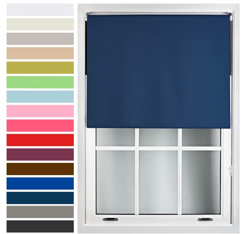 FURNISHED Custom-Made Premium Roller Blinds - Blackout Window Blinds with Metal Fittings - Thermal Insulated and Energy-Efficient - Made to Measure Navy, 240W x 165H cm