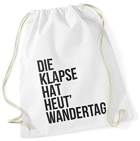 Autiga Turnbeutel Klapse hat heut Wandertag Hipster Beutel Tasche Jutebeutel Gymbag Stringbag Drawstring weiß