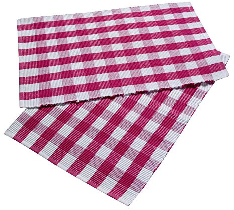 HOMESCAPES 2er-Set Karierte Platzsets pink-weiß 30x45 cm, Vichy-Karo Tischsets Baumwolle gerippt, waschbare Platzdeckchen rechteckig