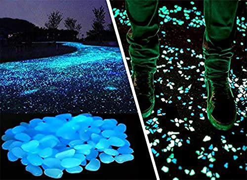 Opps Resin 100 Pcs Glow in The Dark Garden Pebbles for Walkways and Decor in Blue