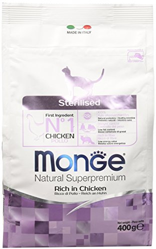 Monge Natural Superpremium STERILISED Rich IN Chicken, Nassfutter für Katzen (Nassfutter aus Huhn, reich an Ballaststoffen, ohne Farbstoffe und künstliche Konservierungsmittel, Katzenfutter, 400 g)