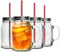 Rink Drink Drinking Mason Jars with Lids and Reusable Straw - Pack of 4-620ml Glass Drinking Jar Mugs with Handles and Screw Top for Overnight Oats, Smoothies, Cocktails, Drinks