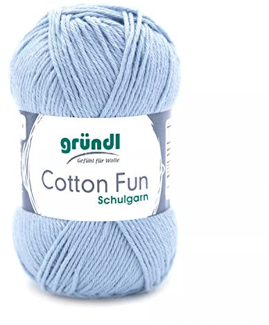 Gründl Cotton Fun Strickgarn/ Häkelgarn (weiches Garn aus 100% Baumwolle , OEKO-TEX zertifiziert, 50 g/115 m, Nadelstärke: 3-4, 1 Knäuel á 50 g), babyblau