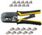 Klein Tools VDV226-817 - Kit de instalación modular, amarillo, acero de alto carbono, agarre ergonómico, incluye crimpadora/pelacables de trinquete, conectores RJ11/RJ45, conector CAT5e