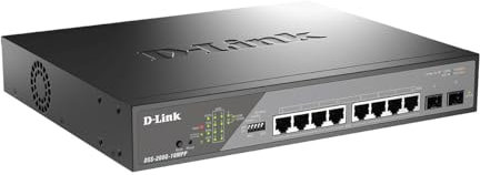 D-Link Switch PoE+ a 10 porte Gigabit Ethernet gestito in modo intelligente, 8 porte PoE (130 Watt) e 2 porte SFP (DSS-200G-10MP)