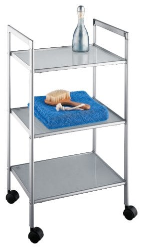 WENKO 166011000 Aluminio Badwagen Terrassa mit 3 Etagen - Stahl pulverbeschichtet/Sicherheitsglas, 40 x 72 x 32.5 cm, Aluminium-Optik