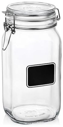 Bormioli Rocco Fido - Jarrón hermético con Etiqueta de Pizarra, Cristal, 1,5 l, Grande