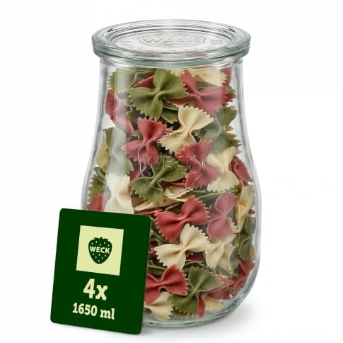 Weck Gläser 1650ml – 4er Set mit Deckeln – Tulpenform – robuste, stapelbare Vorratsgläser- & Einweckgläser - ideal für Meal Prep, Sauerteig & Fermentieren – Made in Germany