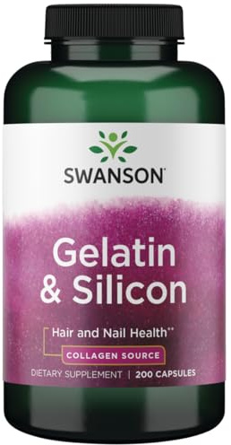 Swanson Gelatin and Silicon - Collagen Proteins Supporting Healthy Hair - Helps Deliver Vital Minerals for Strong Nails and Thick Hair - 20mg and 1.08 Grams - (200 Capsules)