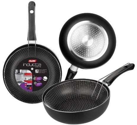 IBILI - Poêle à frire avec panier Inducta, 26 cm, Aluminium, Antiadhésif, Compatible avec l’induction