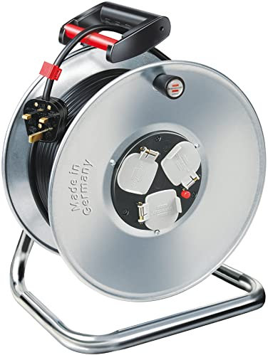 Brennenstuhl Garant 3-way socket cable reel (50m extension cable in black, rust-proof, ergonomic handle, Made in Germany)