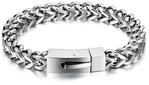 JewelryWe Schmuck Edelstahl Herren Armband, Punk Rock Stil schwer Gross Armkette, Partnerarmband Armreif Silber 21cm 8mm Breite