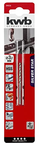 kwb Silver Star HSS Metallbohrer Ø 3,2 mm mit speziellem Spitzenanschliff bis zu 40% schneller und 50% weniger Anpressdruck fürs kraftsparende Bohren mit Akkuschraubern und Bohrmaschinen