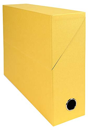 Exacompta - Réf. 89529E - 1 Boîte transfert en papier toilé - Dos 90 mm - Avec un œillet en métal - Pour format A4 - Dimensions 25,5 x 34 x 9 cm - Couleur jaune - Livrée montée