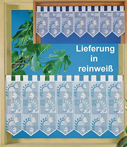 Scheibengardine Schlaufen Panneaux aus hochwertigem Jacquard mit Blumen in rein weiß - HxB 52x165 cm - Bistrogardine Gardine Tulpen Typ4