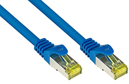 Good Connections RJ45 Ethernet LAN Patchkabel mit Cat. 7 Rohkabel und Rastnasenschutz RNS, S/FTP, PiMF, halogenfrei, 500MHz, OFC, 10-Gigabit-fähig (10/100/1000/10000-Base-T Ethernet Netzwerke) - z.B. für Patchpanel, Switch, Router, Modem - blau, 1 m