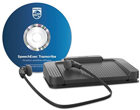 Philips LFH7177/05 Wiedergabe-Set, ergonomischer USB-Fußschalter ACC2330, Stereo-Unterkinn-Kopfhörer LFH0334, Wiedergabe-Software, Anthrazit