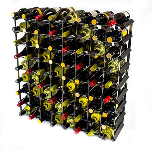 Classic 72 Bottle Black Stained Wood and galvanised Metal Wine Rack Ready Assembled