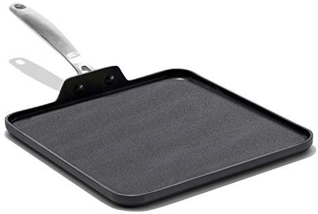 OXO Good Grips Pro 27,9 cm Grillpfanne, 3-lagige deutsche Antihaftbeschichtung, spülmaschinenfest, ofenfest, Edelstahlgriff, Schwarz
