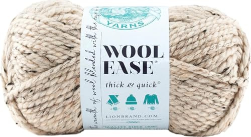 Lion Brand Yarn Company 1-Piece Wool-Ease Thick and Quick, Oatmeal | Super Bulky Wool Acrylic Blend Fiber for Soft Hats, Sweaters, Chunky Blankets, Yarn for Crochet, Knitting, Crafts, Weaving