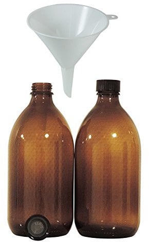 Mikken Lot de 2 flacons médicaux marron 500 ml avec bouchon à vis fabriqué en Allemagne et sans BPA avec entonnoir