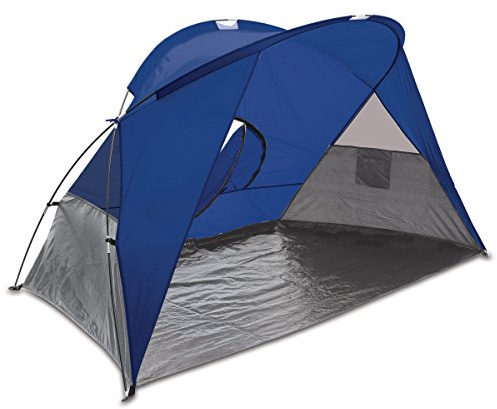 PICNIC TIME Cove Portable Beach Tent, Fully-Assembled Pop Up Tent, Beach Shade and Sun Shelter, Instant Outdoor Shade with Carrying Bag and UPF50+ UV Protection, (Blue with Gray Accents)