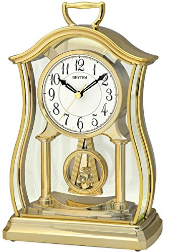 RHYTHM crp611wr18 Horloge de cheminée avec pendule verre Finition Or