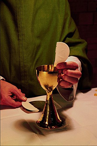 776076 Priest's Hands Breaking The Host Over Solid Gold Chalice At Mass A4 Photo Poster Print 10x8