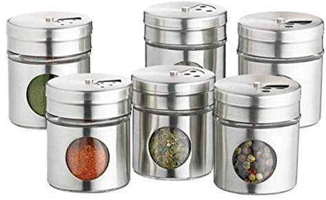 KitchenCraft Home Made Spice Jars / Herb Pots, Stainless Steel, Set of 6, Silver
